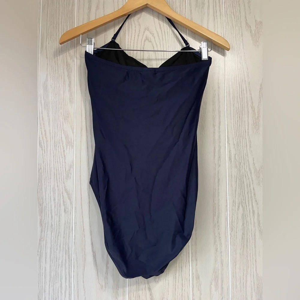 J. Crew Re-Imagined Ruched Bandeau Swimsuit Navy Blue Women's Size 8